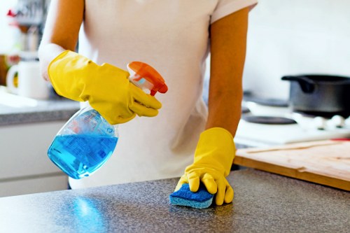 Safety-conscious carpet cleaning setup with equipment and protective measures